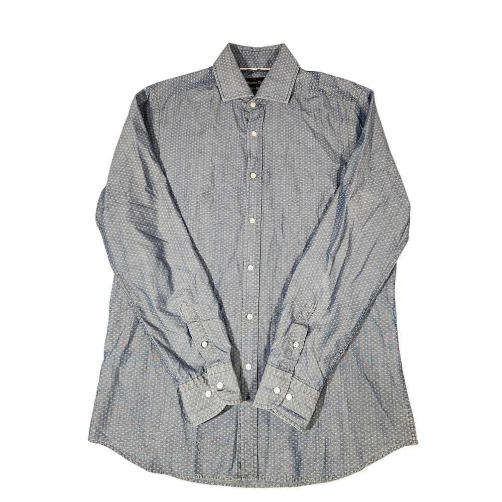 Massimo Dutti Shirt Mens Large Blue Floral Chambray Long Sleeves